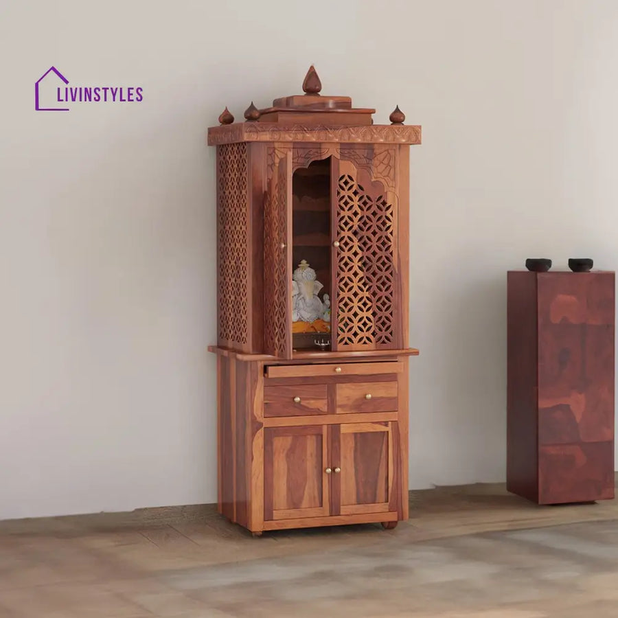 Aradhana Sheesham Wood Home Temple | Mandir For In Honey Finish