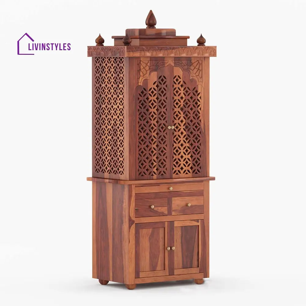 Aradhana Sheesham Wood Home Temple | Mandir For In Honey Finish