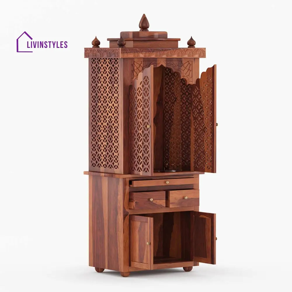 Aradhana Sheesham Wood Home Temple | Mandir For In Honey Finish