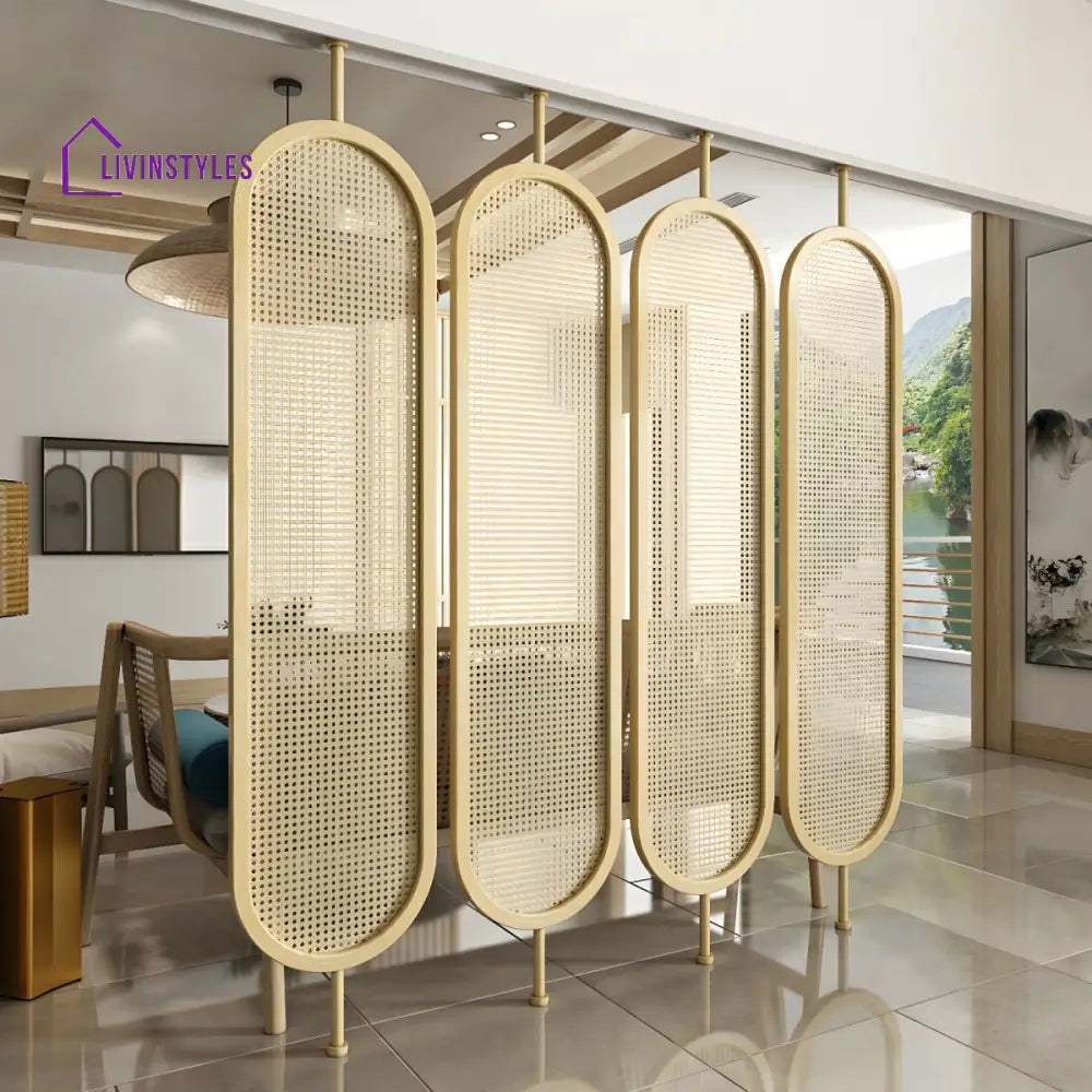 Aria Wooden and Cane Weaving Room Partition for Living Room