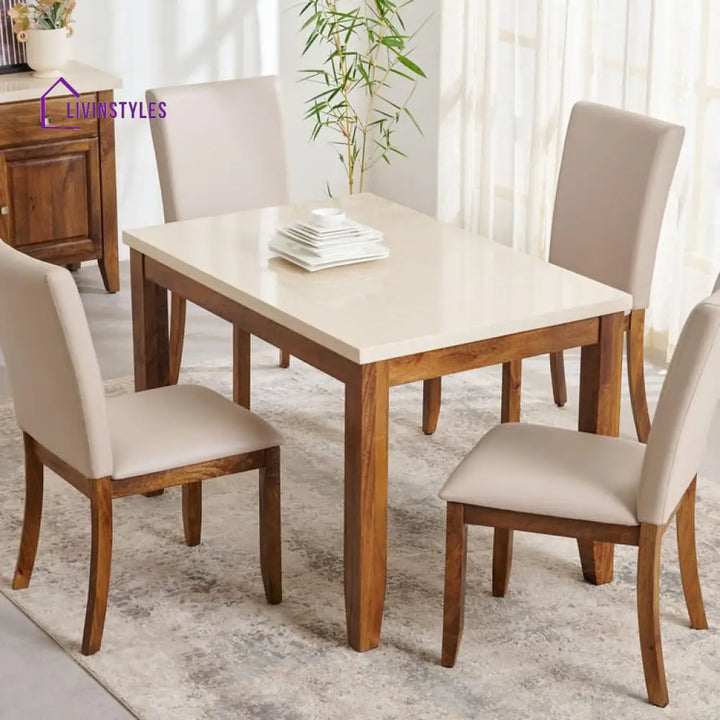 Aristov Solid Wood Dining Table with Marble Top