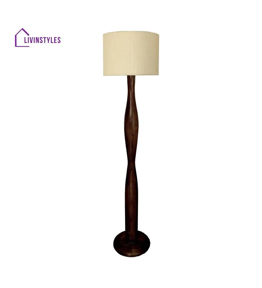 Aristro Wooden Floor Lamp With Brown Base And Jute Fabric Lampshade Lamps