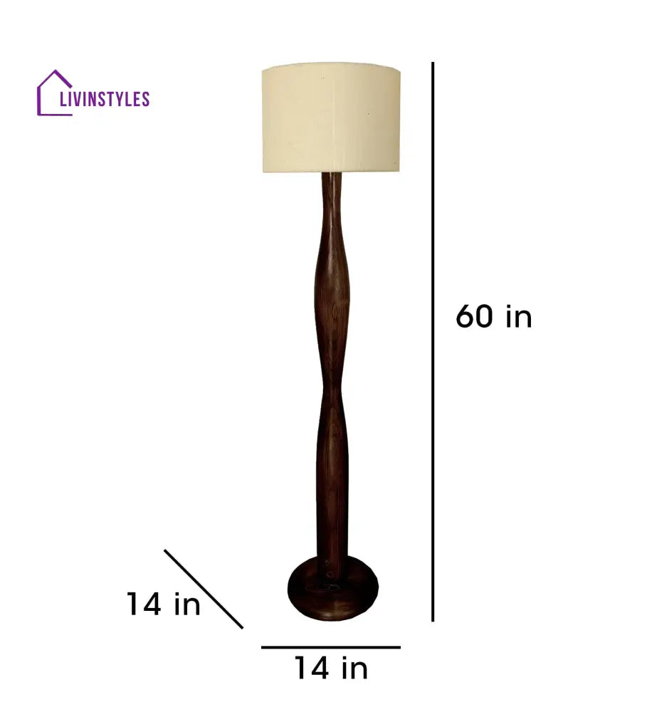 Aristro Wooden Floor Lamp With Brown Base And Jute Fabric Lampshade Lamps