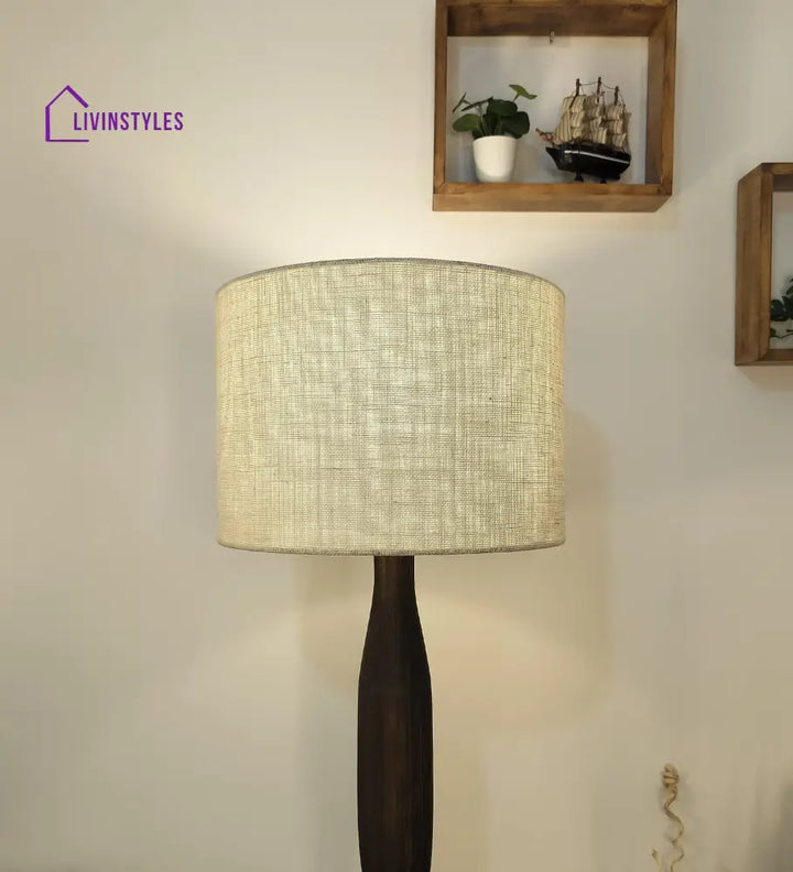 Aristro Wooden Floor Lamp With Brown Base And Jute Fabric Lampshade Lamps