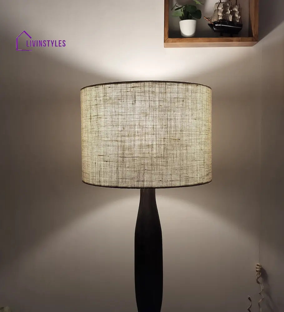 Aristro Wooden Floor Lamp With Brown Base And Jute Fabric Lampshade Lamps