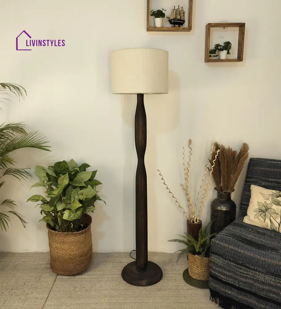 Aristro Wooden Floor Lamp With Brown Base And Jute Fabric Lampshade Lamps