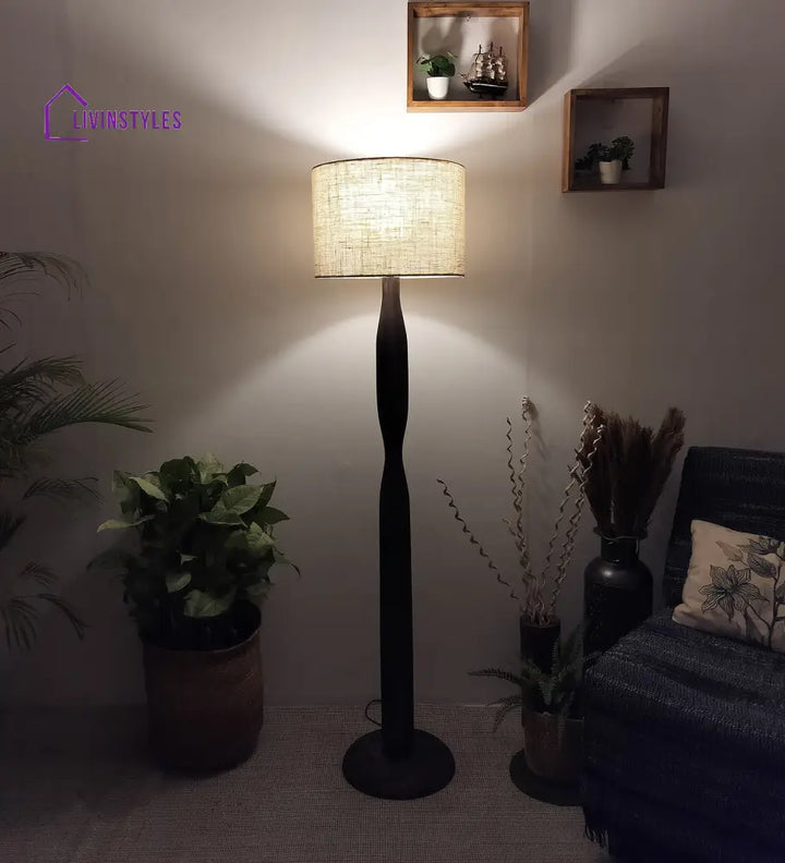 Aristro Wooden Floor Lamp With Brown Base And Jute Fabric Lampshade Lamps