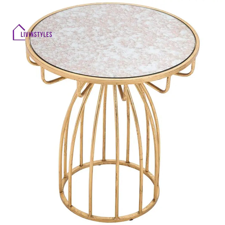 Arjun Metal Golden Side Table For Living Room | Marble Top