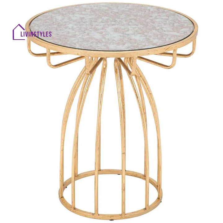 Arjun Metal Golden Side Table For Living Room | Marble Top