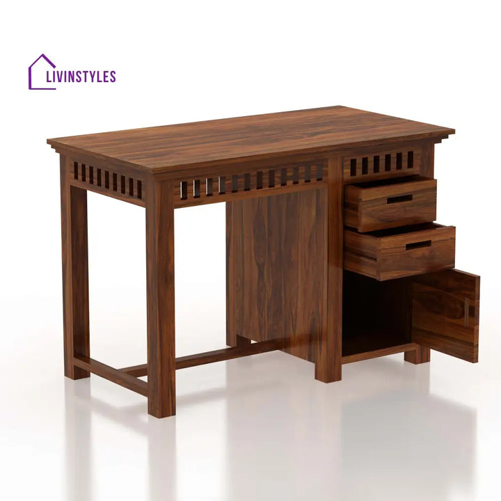 Armania Study Table With Storage In Solid Sheesham Wood - 1 Year Warranty Tables