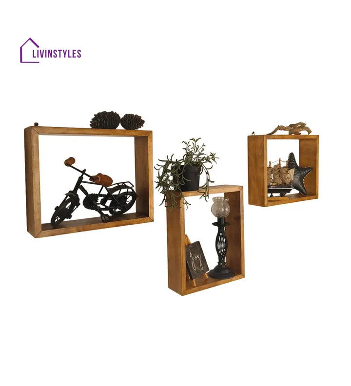 Arthur Iii Rectangular Shaped Set Of 3 Wooden Wall Shelves Decor