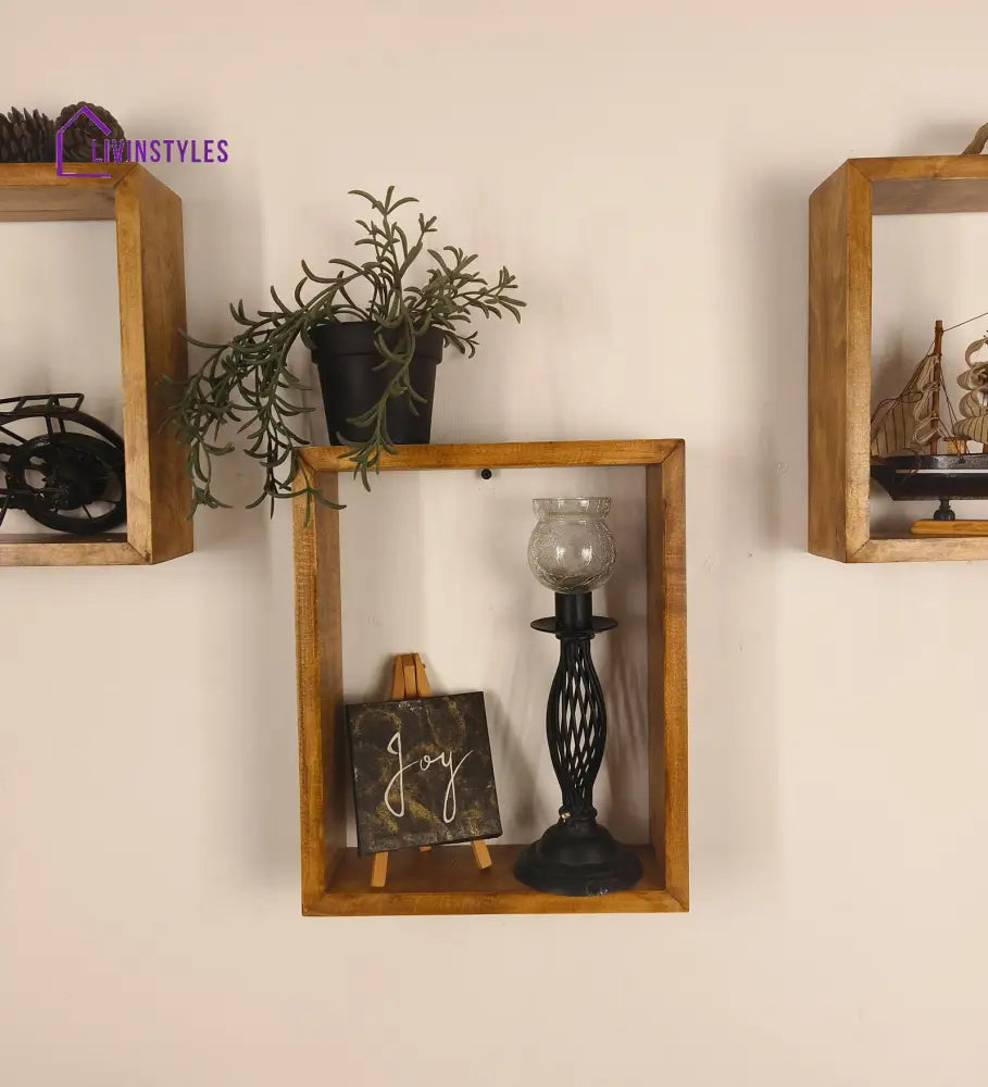 Arthur Iii Rectangular Shaped Set Of 3 Wooden Wall Shelves Decor