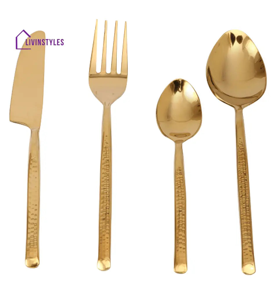 Artisan Dot Hammered Gold Cutlery Set