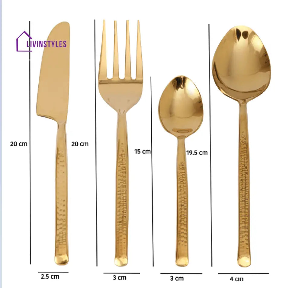 Artisan Dot Hammered Gold Cutlery Set