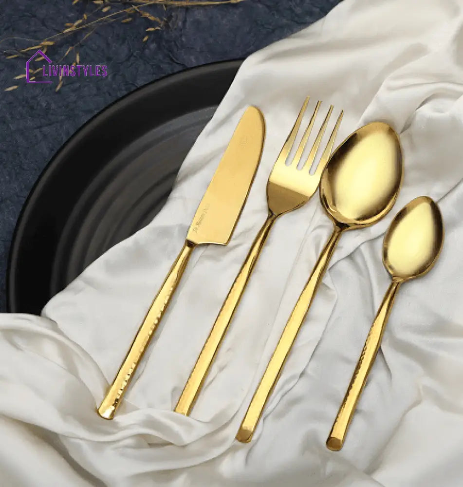 Artisan Dot Hammered Gold Cutlery Set