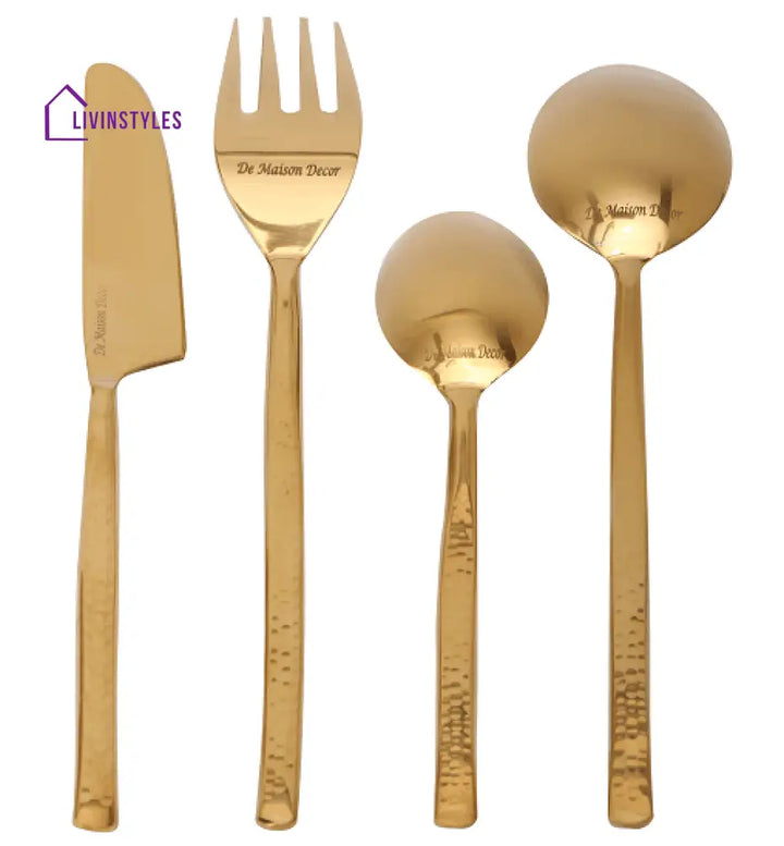 Artisan Dot Hammered Gold Cutlery Set