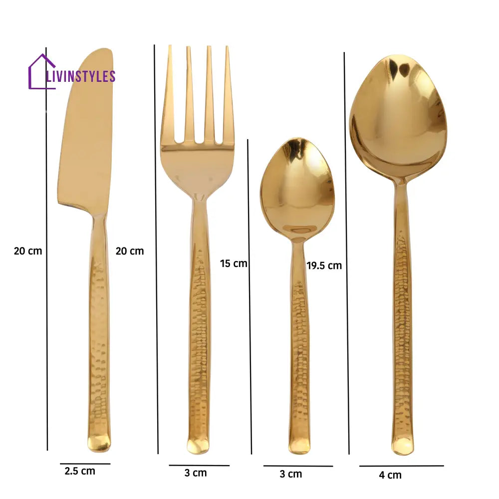 Artisan Dot Hammered Gold Cutlery Set Of 16