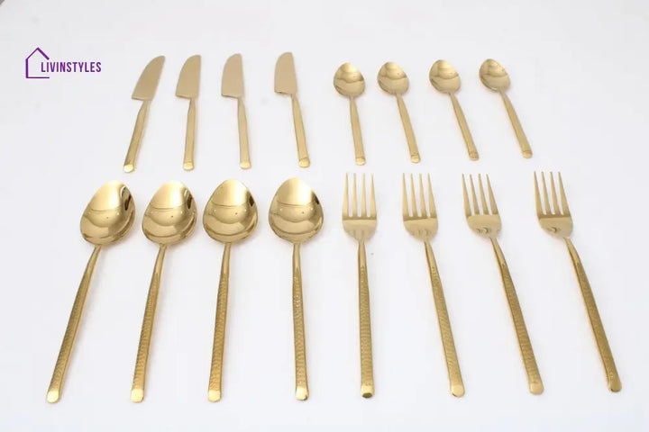 Artisan Dot Hammered Gold Cutlery Set Of 16