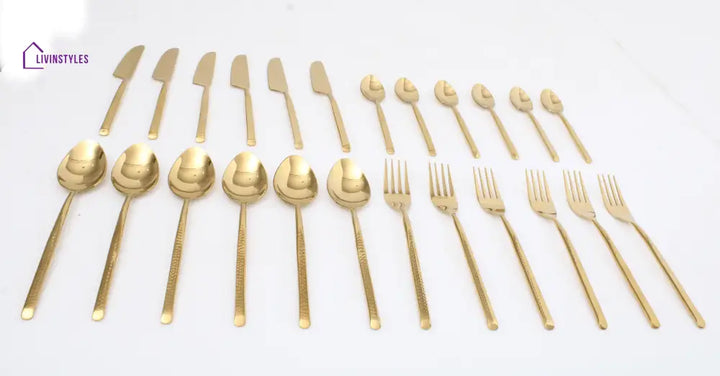 Artisan Dot Hammered Gold Cutlery Set Of 24