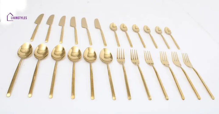 Artisan Dot Hammered Gold Cutlery Set Of 24