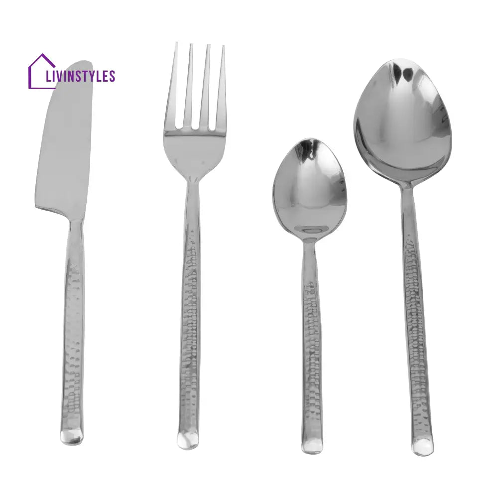 Artisan Dot Hammered Silver Cutlery Set Of 16