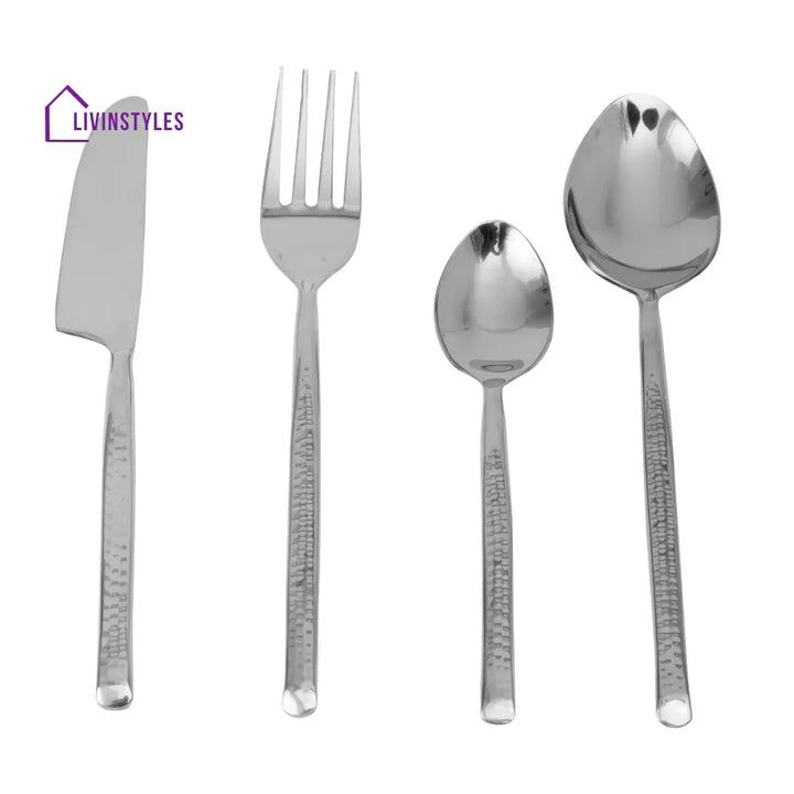 Artisan Dot Hammered Silver Cutlery Set Of 16