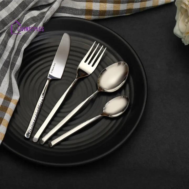 Artisan Dot Hammered Silver Cutlery Set Of 16