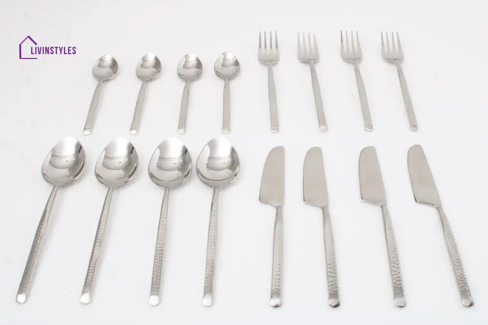 Artisan Dot Hammered Silver Cutlery Set Of 16