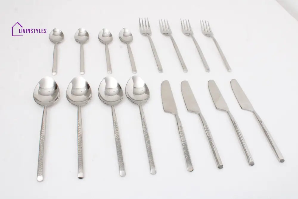 Artisan Dot Hammered Silver Cutlery Set Of 16