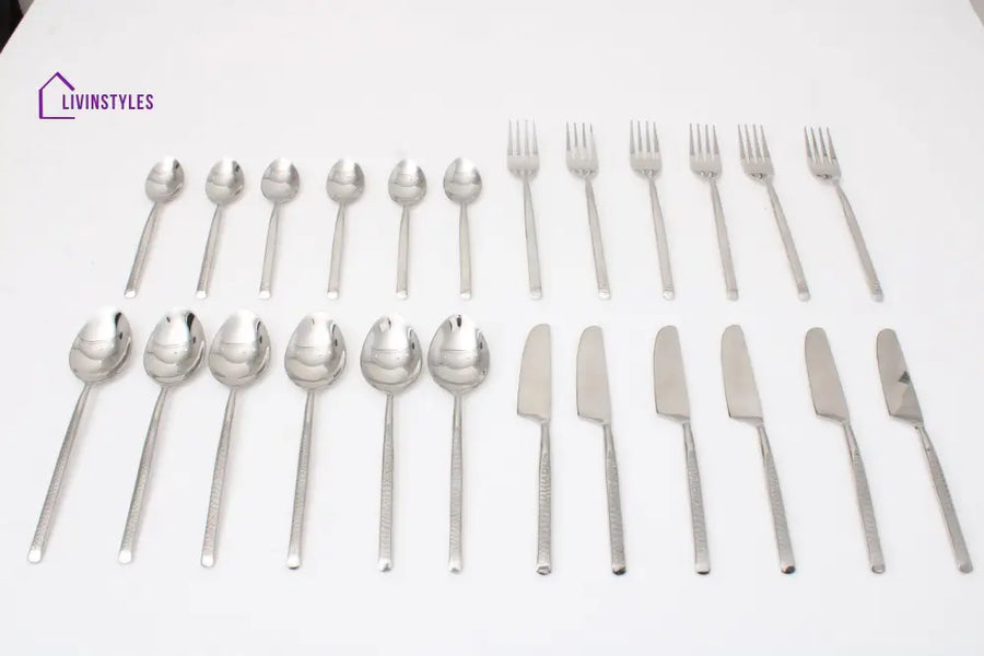 Artisan Dot Hammered Silver Cutlery Set Of 24