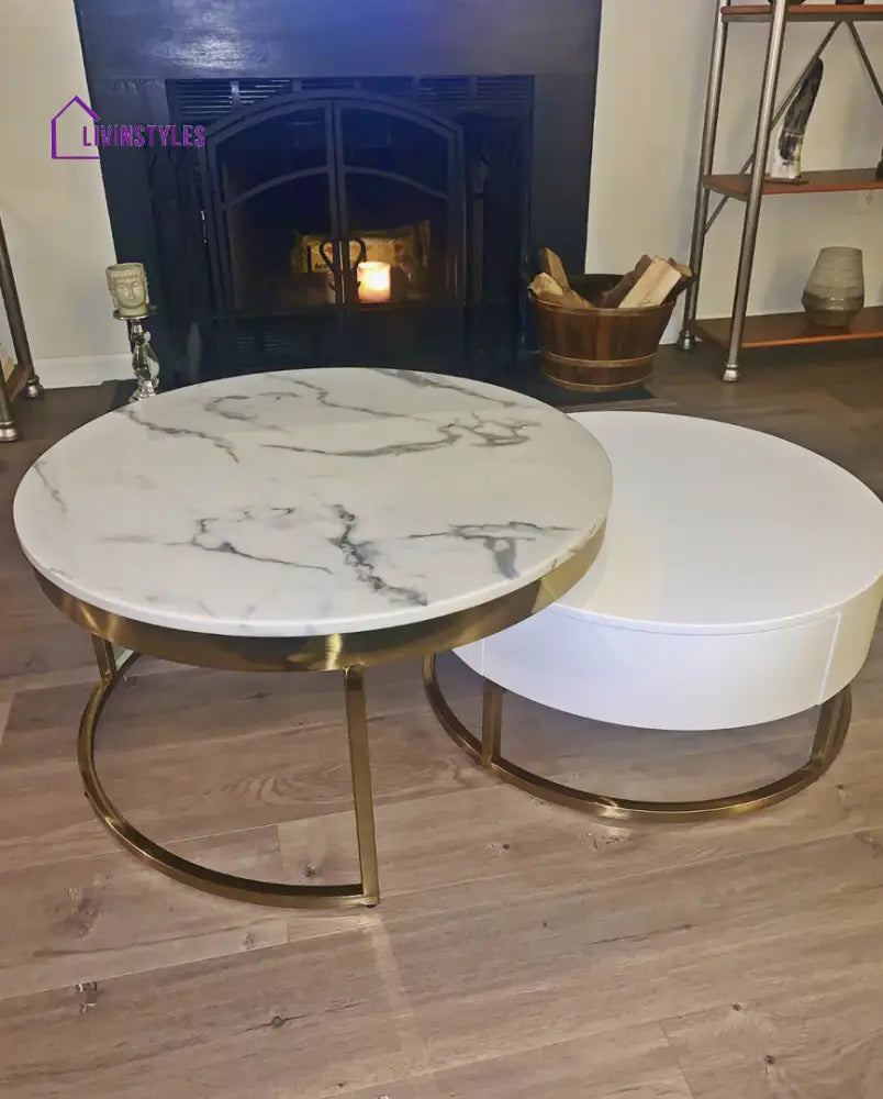 Artus Marble And Wooden Nesting Tables With Storage Coffee Tables