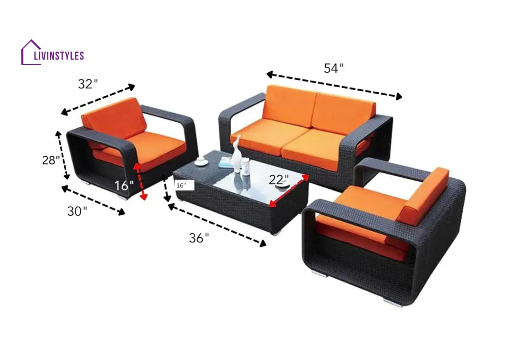 Asha 4-Piece Rattan Sectional Set (Dark Brown And Orange)