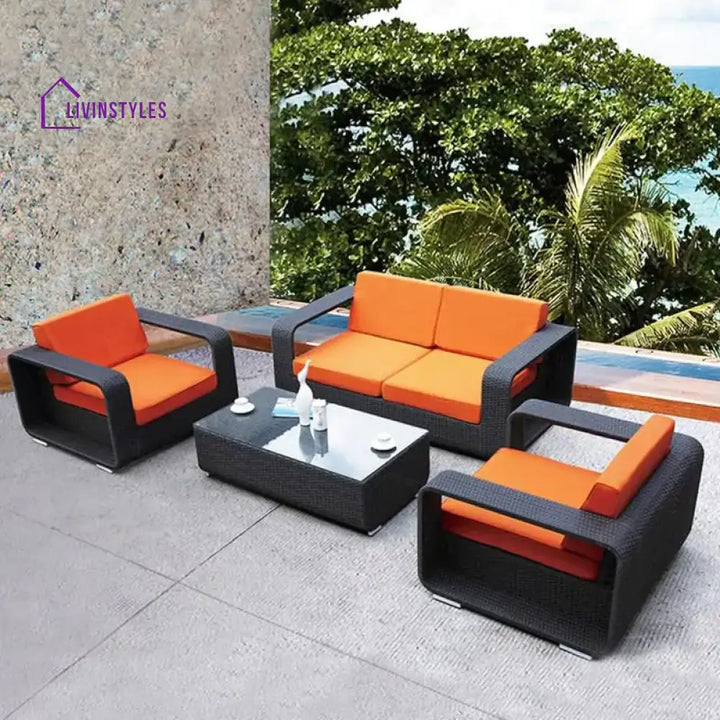 Asha 4-Piece Rattan Sectional Set (Dark Brown And Orange)