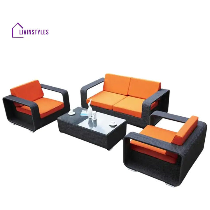 Asha 4-Piece Rattan Sectional Set (Dark Brown And Orange)