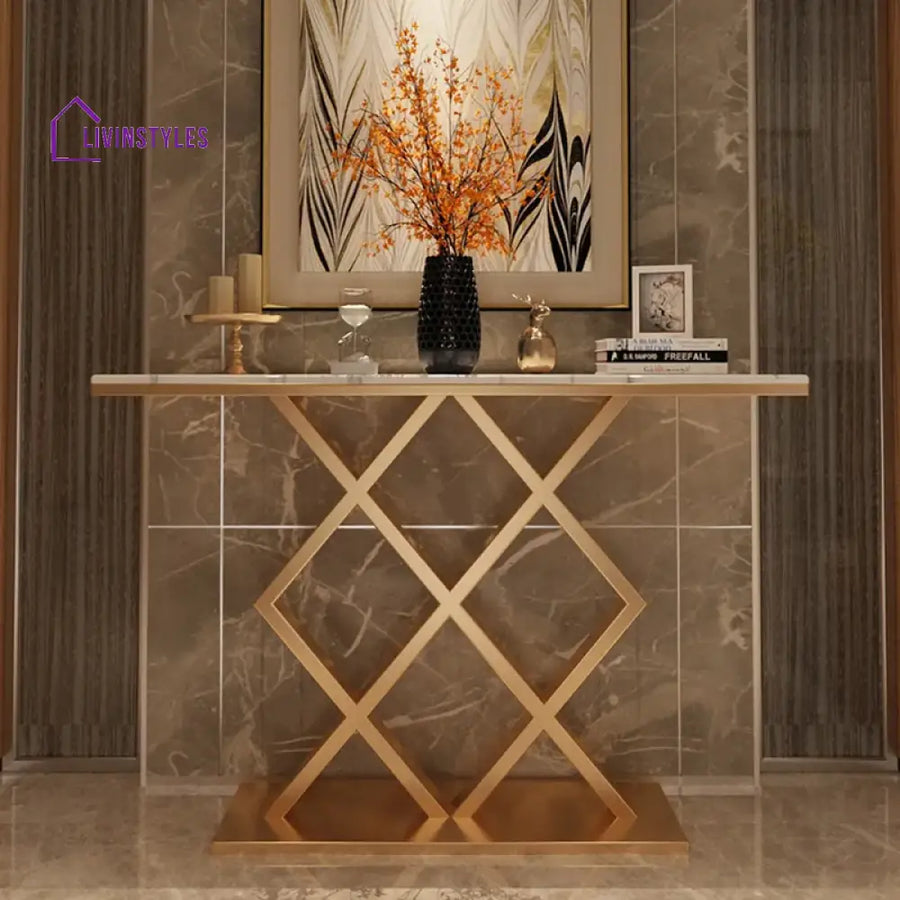 Ashwin Contemporary Console Table In Geometric Criss Cross Pattern End Tables