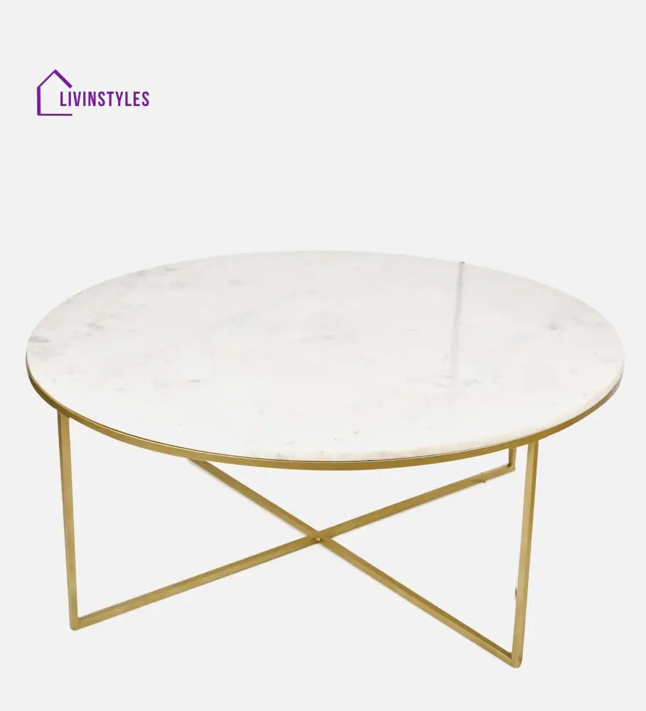 Ashwin Marble Coffee Table In White And Golden Colour