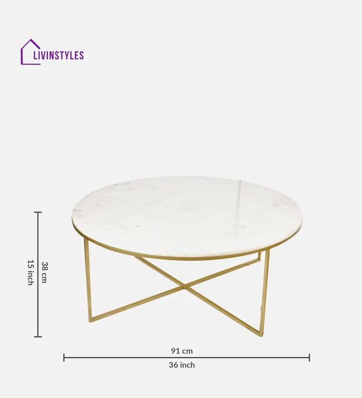 Ashwin Marble Coffee Table In White And Golden Colour