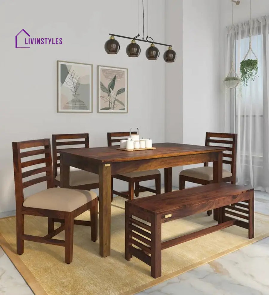 Aspen Sheesham Wood 6 Seater Dining Set With Bench Dining Set