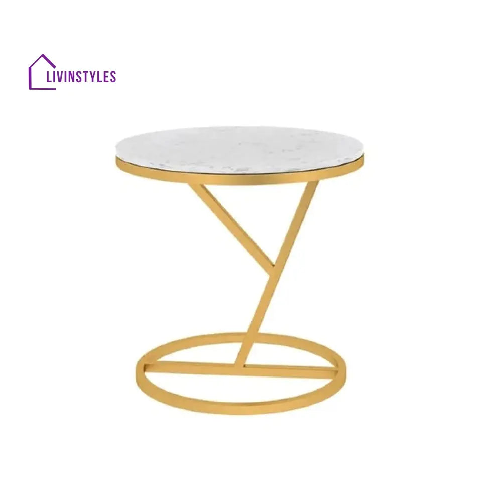 Aspen White Round Side Table With Marble Top Metal Frame End Tables