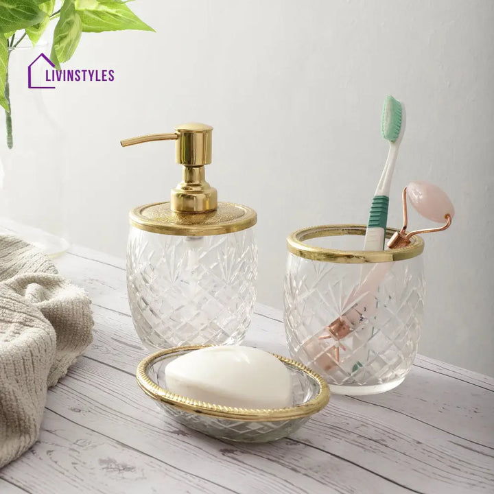 Astrid Crystal Cut Bathroom Set In Gold Bathroom