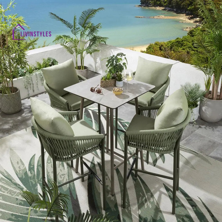 Atif Outdoor Patio Bar Set 4 Chairs And 1 Table (Green) Braided & Rope Sets