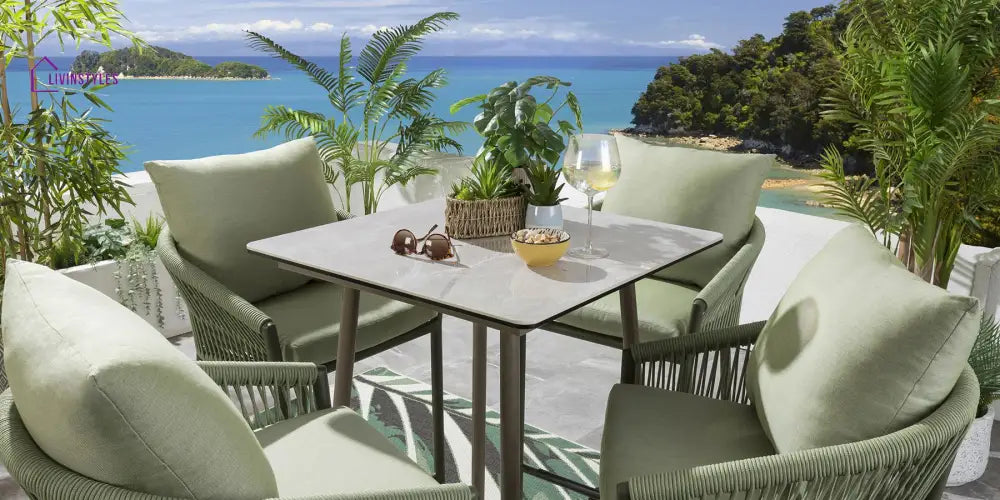 Atif Outdoor Patio Bar Set 4 Chairs And 1 Table (Green) Braided & Rope Sets