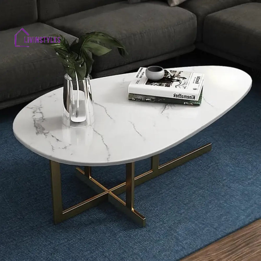 Atlanta Modern White Coffee Table With Marble Top In Stainless Steel Pvd Coated Tables