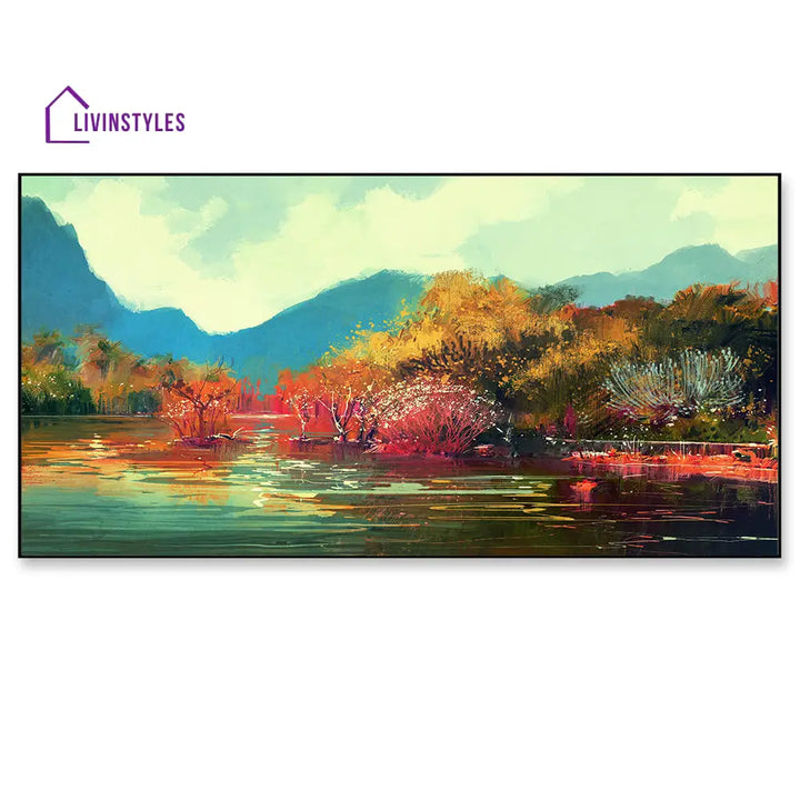 Autumn River In Vibrant Colors Wall Painting