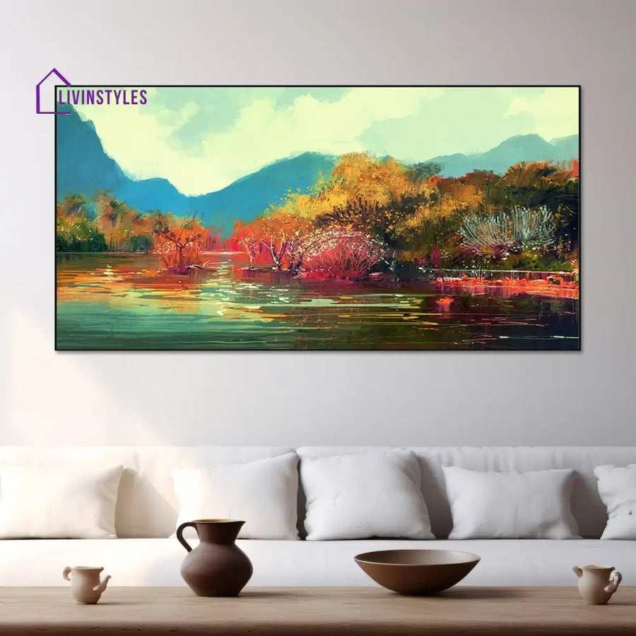 Autumn River In Vibrant Colors Wall Painting