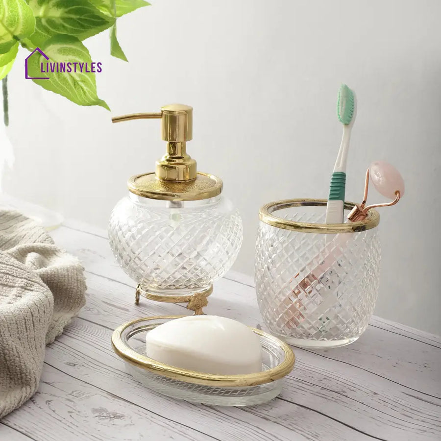 Ava Crystal Cut Bathroom Set In Gold