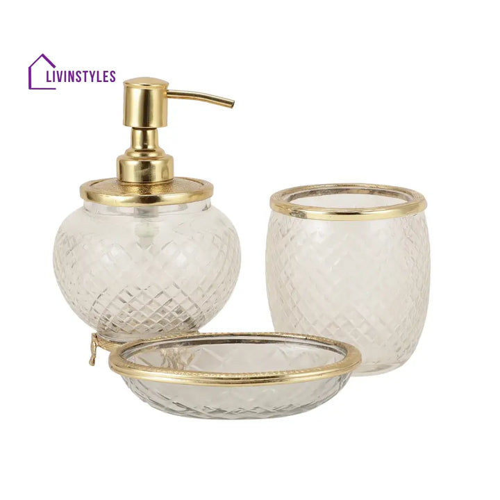 Ava Crystal Cut Bathroom Set In Gold