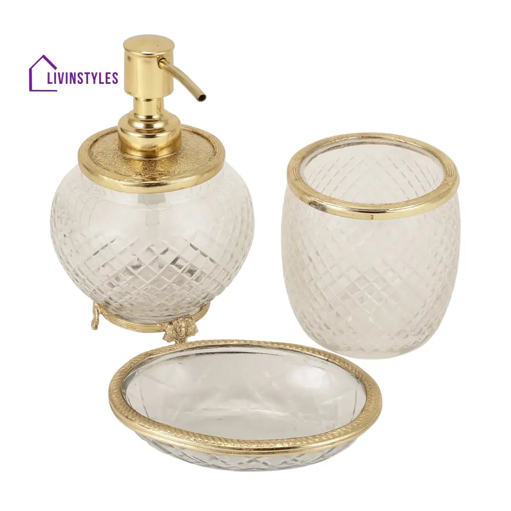 Ava Crystal Cut Bathroom Set In Gold