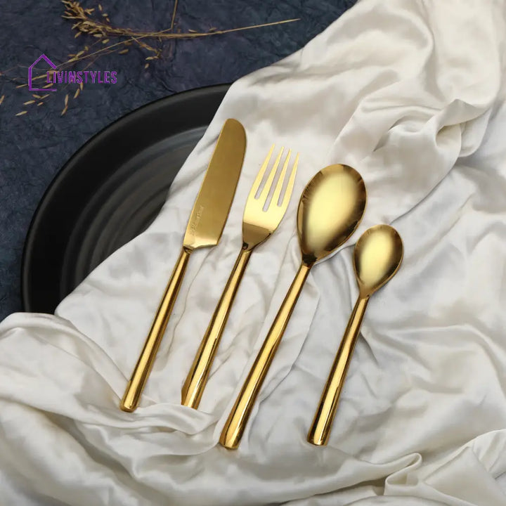 Ava Luxe Gold Cutlery Set Of 16