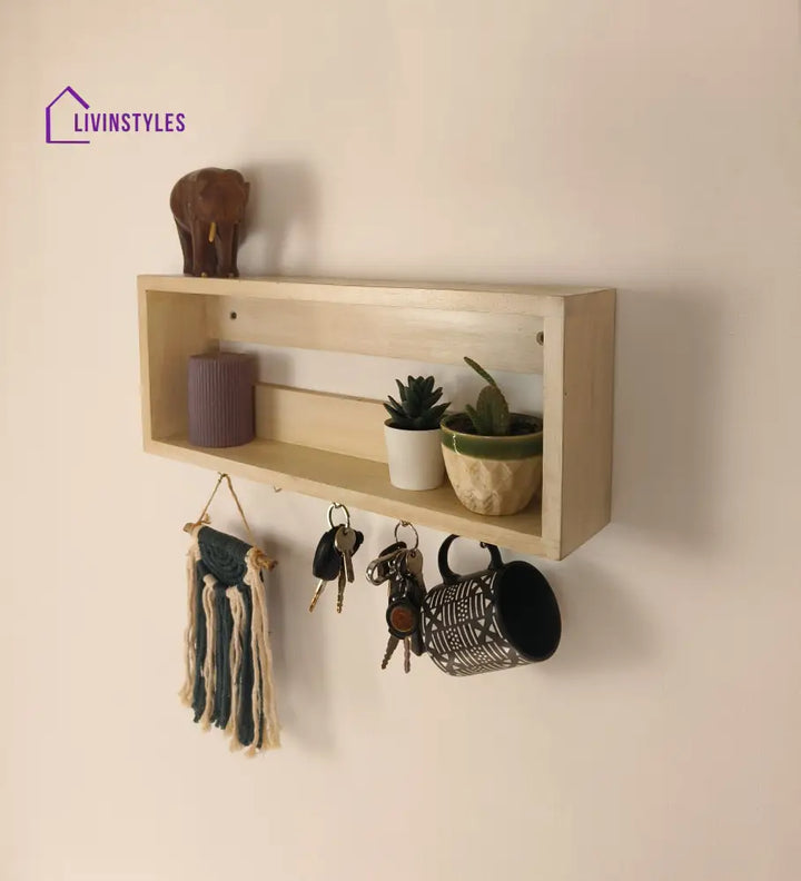 Avalon Wooden Wall Shelf Organiser With Key Holders